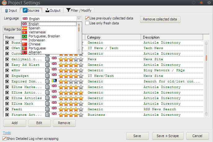 Sources for Content Scraping